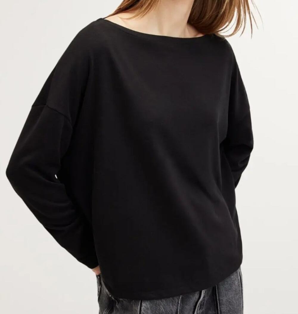AllSaints Rita Oversize Tee Top Women's Medium M Black Long Sleeve Drop Shoulder